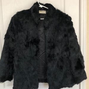 Real Rabbit Fur Black Coat with a satin lining.